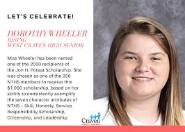𝓒𝓸𝓷𝓰𝓻𝓪𝓽𝓾𝓵𝓪𝓽𝓲𝓸𝓷𝓼! National Technical Honor Society Member  Wins National Scholarship Vanceboro, NC- Dorothy Wheeler, a junior and  member of the National Technical Honor Society (NTHS) at West Craven High  School, has been named