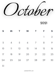 October 2021 Calligraphy Calendar In 2020 Monthly Calendar Printable Free Printable Calendar Templates Calligraphy Calendar
