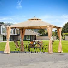 Academy sports + outdoors 10 ft x 10 ft one push straight leg canopy. Erommy 10 X 12 Outdoor Canopy Gazebo Double Roof Patio Gazebo Steel Frame With Netting And Shade Curtains For Garden Patio Party Canopy Beige Gazebos Canopies Gazebos Pergolas Brilliantpala Org