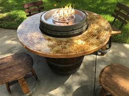 Wine Barrel Patio Table Fire Pit With Chairs Etsy In 2020 Wine Barrel Fire Pit Fire Pit Chairs Diy Propane Fire Pit