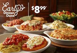 Olive garden early dinner duos are offered from 3 to 5 p.m. Bisman Cheapskate Olive Garden Early Dinner Duos 8 99