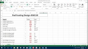 Preparing Excel Sheet For Footing Design In Details Part1