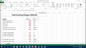 preparing excel sheet for footing design in details part1