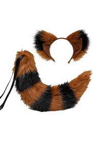 Amazon.com: Faux Fur Red Panda Ears Tail Furry Halloween Party Cosplay Set  Costume Fancy Dress Props (Black nylon belt, no plastic plate) : Clothing,  Shoes & Jewelry