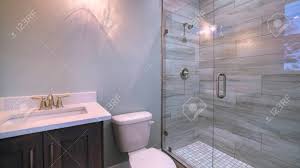The round shower cubicle gives you the premium feeling every day. Panorama Frame Small Modern Bathroom With Glass Shower Cubicle Stock Photo Picture And Royalty Free Image Image 137688391