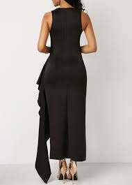 Black After 5 Dress Black Sleeveless Round Neck Asymmetric Hem Maxi Dress Rosewe Com Usd 35 24 Black Maxi Dress Maxi Dress Sale After 5 Dresses