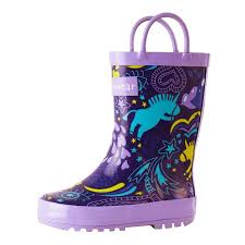 Oakiwear Kids Rain Boots For Boys Girls Toddlers Children Purple Unicorn