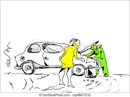 Draw car 3d draw cars: Broken Car Repair A Mechanic Repairing A Broken Car While A Female Driver Waiting Illustration On White Canstock