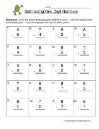 Single Digit Numbers Subtraction Worksheet Have Fun Teaching