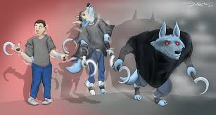 243863 - safe, artist:rimme, death (puss in boots), canine, mammal, wolf,  dreamworks animation, puss in boots (movie), puss in boots: the last wish,  shrek, human to anthro, male, tail growth, transformation - Furbooru