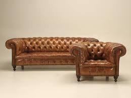 Antique Leather Chesterfield Sofa In Original Leather