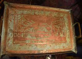 Hammered copper tray set | mud pie. Large Hammered And Etched Copper Tray Collectors Weekly