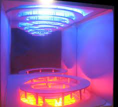 Lighting Design Art Exhibition Installation The Sequence Of Red Blue And White Light Up Lig Table Lighting Design Lighting Design Interior Lighting Design