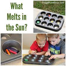 Here's a preschool color collage activity to help your child work on their sorting skills, and create a beautiful addition to the refrigerator gallery. Simple Science Experiment For Kids What Melts In The Sun Frugal Fun For Boys And Girls Science Experiments Kids Easy Science Experiments Easy Science