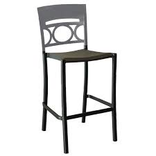 Aluminum outdoor bar stools are placed in the garden or patio with wear resistance performance, high back and swivel design for comfortable use. Grosfillex Us654579 Us456579 Moon Charcoal Aluminum Stackable Armless Barstool With Titanium Gray Back