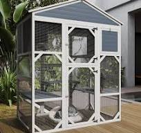 ZephyPaws 74in Catio Outdoor Cat Enclosure,Extra Large Wooden Outdoor Cat  Catio with Weatherproof Roof,Walk-in Doors with Lock,Window Access,Grey