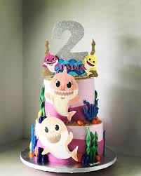 2nd Birthday Baby Shark Cake Decorations Pink Baby Shark Cake Shark Cake Cake Tres Leches Cake