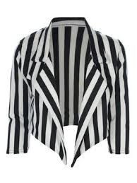 Black And White Plaid Cropped Blazer New Ladies Open Black And White Striped Cropped Waterfall Blazer Jacket 6 12 Black N White Blazer Striped Blazer White Long Sleeve Top