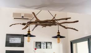 Original Lustre En Bois Flottes Avec 2 Suspension Style Industriel Lustre En Bois Flotte Lampe Bois Bois