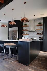 Black And Copper Kitchen Cabinets Modern Black Cabinet Kitchen With Copper Hardware And Fixture Jaclyn Peters Design Diy Countertops Rose Gold Kitchen Black Kitchens