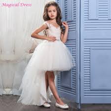 Girls Pageant Dresses Lace Short Front Long Back Pearls Children Graduation Gowns Sash Flowe Flower Girl Dresses 2017 Flower Girl Dresses Girls Pageant Dresses