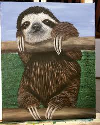 Art Acrylic Painting Canvas Sloth Artist Artwork Animals Pet Portrait Paintings Sloth Art Canvas Painting