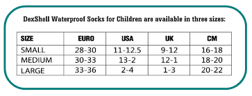 sock size chart waterproof socks