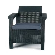 Keter Corfu Charcoal All Weather Resin Patio Armchair With Charcoal Cushion 205068 The Home Depot Lounge Chair Outdoor Outdoor Patio Chairs Plastic Patio Furniture