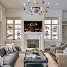 Paint them white to tie in the fireplace surround, or paint them white and paint the back wall the dark color to tie in the fireplace walls. Bookshelves Around Fireplace Design Ideas