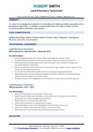 Lead Pharmacy Technician Resume Samples Qwikresume