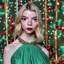 Anya taylor-joy in a green christmas dress