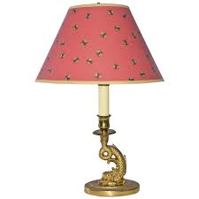 >1940s vintage china table lamp with martha washington portrait, pink marbled painted luster, encrusted gold trim. Vintage Gold Metal Dolphin Table Lamp With Rose Shade At 1stdibs