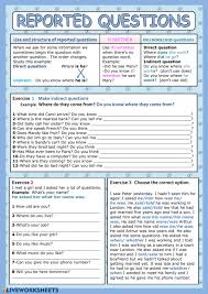 Free interactive exercises to practice online or download as pdf to print. Reported Questions Worksheet