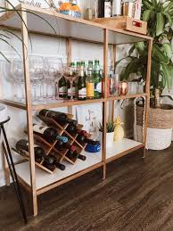 An Ikea Vittsjo Shelving Unit Turned Into A Chic Home Bar With Copper Spray Paint The Piece Features Much Storage Space Ikea Vittsjo Ikea Bar Ikea Bar Cart