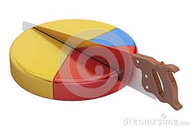 Pie Chart With Cutting Saw Financial Risk Concept 3d