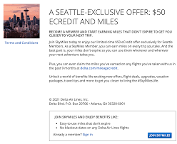 • update your account and preferences. Expired Seattle Area Get 50 Delta Airlines Credit When Joining Skymiles Free Doctor Of Credit