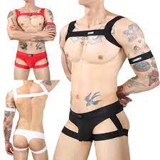 US Men's Lingerie Set Nightclub Body Chest Harness Crop Top with  Briefs Armband | eBay