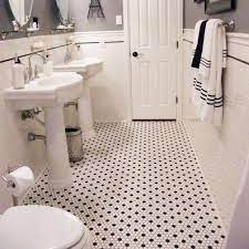 Maybe you would like to learn more about one of these? Floor Tile Bathroom Is About Same Size And Dimensions As Ours White Hexagon Tile Bathroom Black And White Tiles Bathroom Tile Bathroom