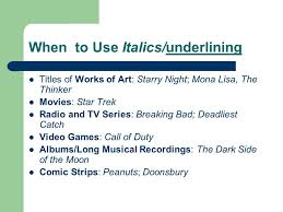 Punctuating Titles Italics Or Quotes Ppt Download In 2020 Quotes Book Title Underline Book Titles