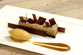 Valrhona Caramelia Mousse Caramel Apple Jelly Compressed Apples Chocolate Sponge Cake Caramel Ice Cream Fine Dining Desserts Caramel Ice Cream Chocolate Sponge Cake