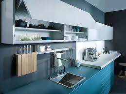 Kitchen Modern Matt Glass And Glossy Lacquer Muted Blue Green And Light Grey This Mod Kitchen Colour Combination Blue Kitchen Cabinets Blue Kitchen Designs