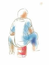 back view of a man sitting along street man sitting man anime