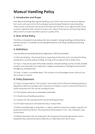 Manual Handling Policy Template In 2020 Manual Handling Policy Template Workplace Injury