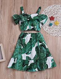 Kids Girls Active Basic Party Holiday Tropical Leaf Print Print Sleeveless Short Re Girls Dresses Summer Children Cheap Girls Clothes Girls Dresses Summer