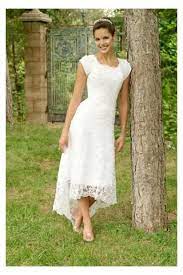 Or for something a little more 1920s in ballerina length wedding dresses are often called tea length, but anything that falls between mid calf and ankle is strictly speaking ballerina. Tea Length White Bridal Gown In Charming Lace With Asymmetrical Hem Wedding Dresses High Low Knee Length Wedding Dress White Bridal Gown