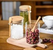 15Oz/450ML Clear Glass Storage Canister with Wooden Spoon, Airtight Bamboo  Lid Sealed Glass Kitchen Food Container Jar with Scoop for Bath Salt ...