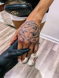 Tattoo Artist On Twitter Pretty Hand Tattoos Red Ink Tattoos Medusa Tattoo