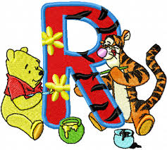 All images are in png format at 300 dpi. Winnie Pooh And Tigger Painting Alphabet Letter R Embroidery Design