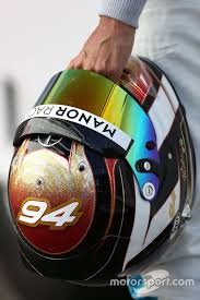 Helmet Of Pascal Wehrlein Manor Racing At Barcelona March Testing Manor Racing Racing Racing Gear