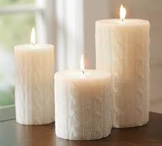 Pottery Barn Sparkle Cable Knit Pillar Candle White Christmas Decor Pillar Candles Sweater Candles